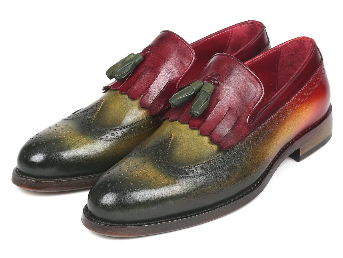 Paul Parkman Kiltie Tassel Loafer in Green and Bordeaux