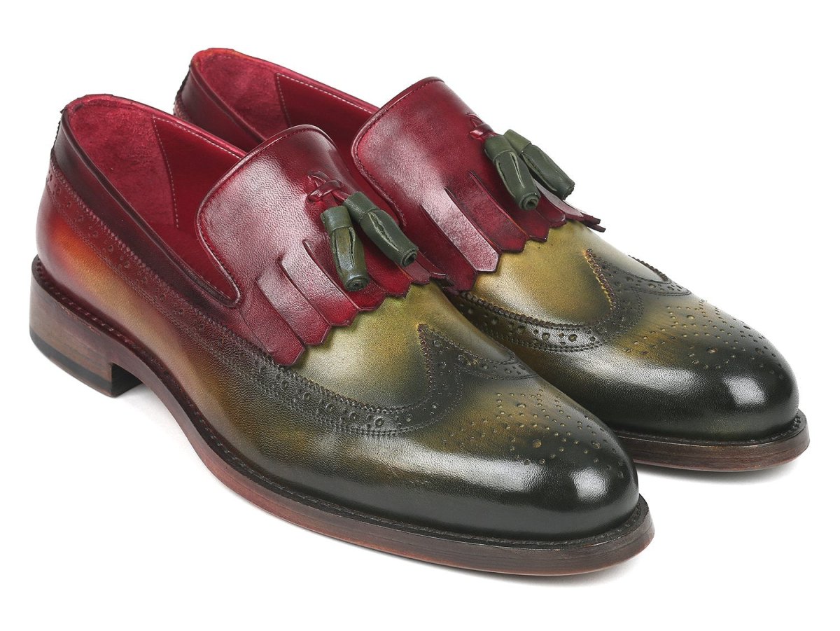 Paul Parkman Kiltie Tassel Loafer in Green and Bordeaux