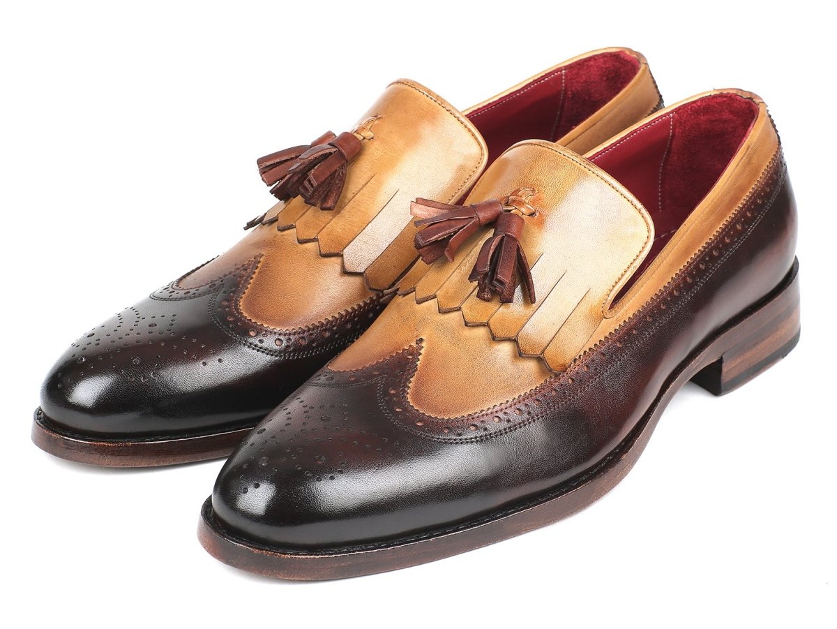 Paul Parkman Kiltie Tassel Loafers in Beige and Brown