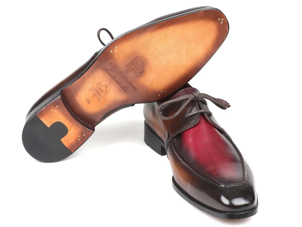 Paul Parkman Men's Apron Leather Derby Shoes in Brown and Bordeaux Dual Tone