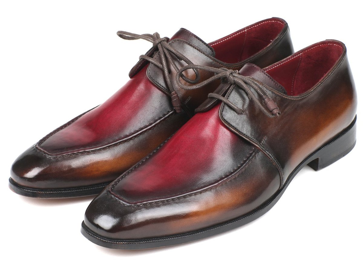 Paul Parkman Men's Apron Leather Derby Shoes in Brown and Bordeaux Dual Tone