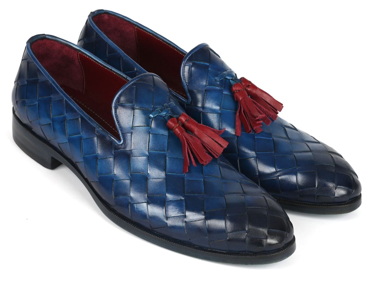 Paul Parkman Men's Big Braided Tassel Loafers Blue (ID6623 BLU)