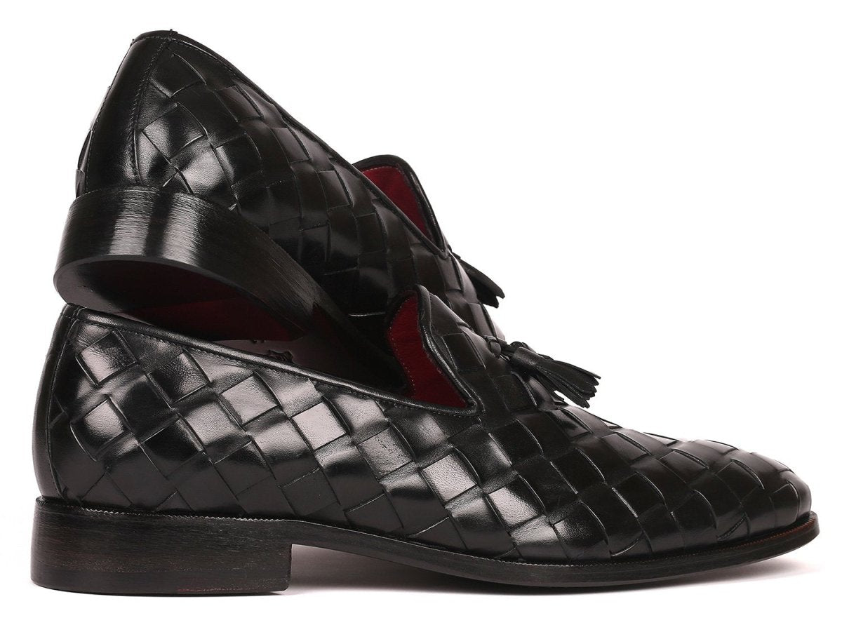 Paul Parkman Men's Big Braided Tassel Loafers in Black