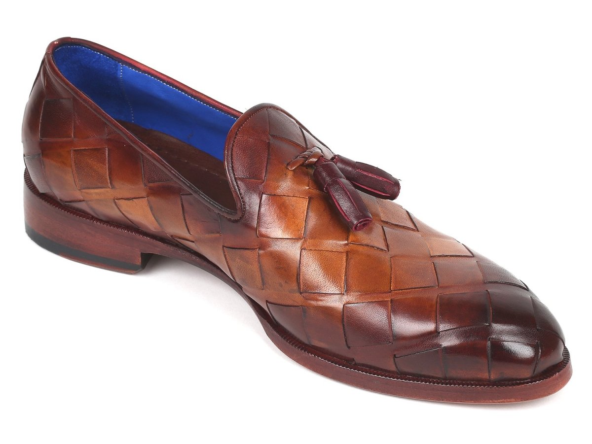 Paul Parkman Men's Big Braided Tassel Loafers in Brown