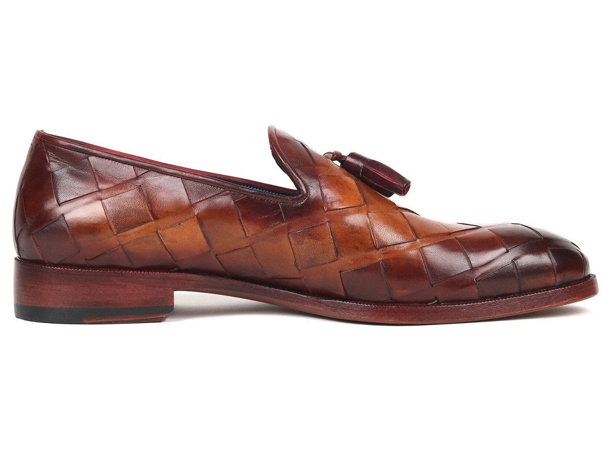 Paul Parkman Men's Big Braided Tassel Loafers in Brown