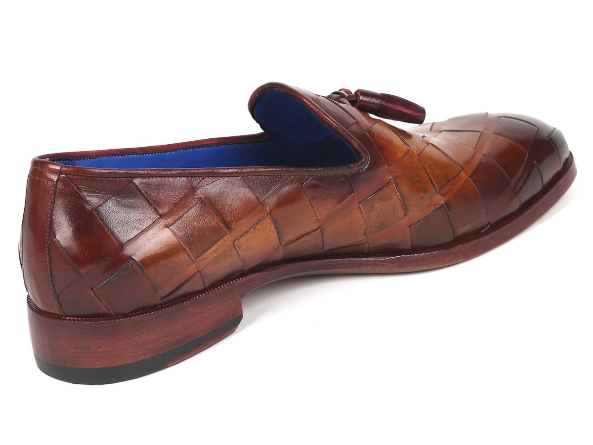 Paul Parkman Men's Big Braided Tassel Loafers in Brown