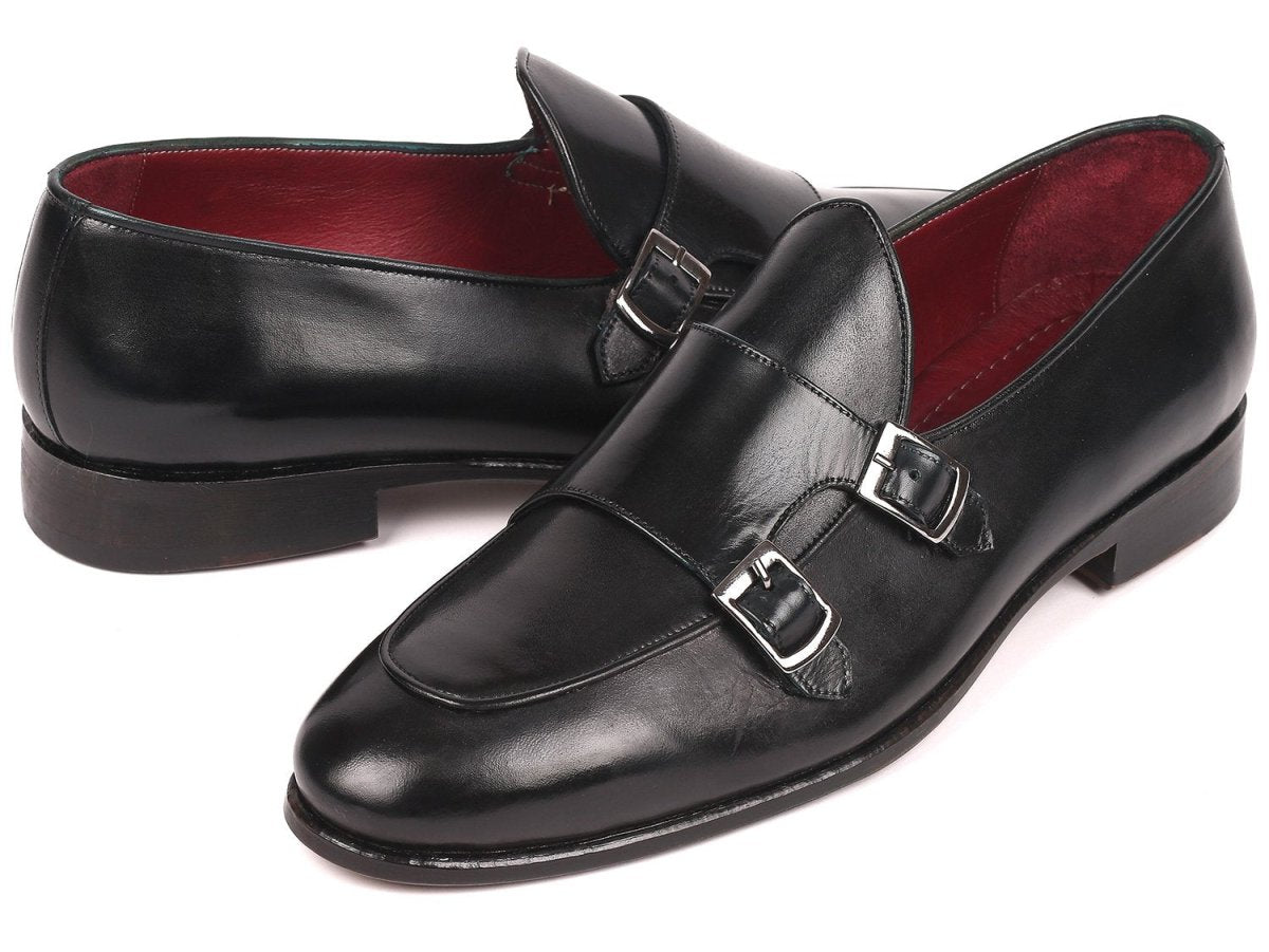 Paul Parkman Men's Black Double Monkstrap Shoes (IDHT82BLK)