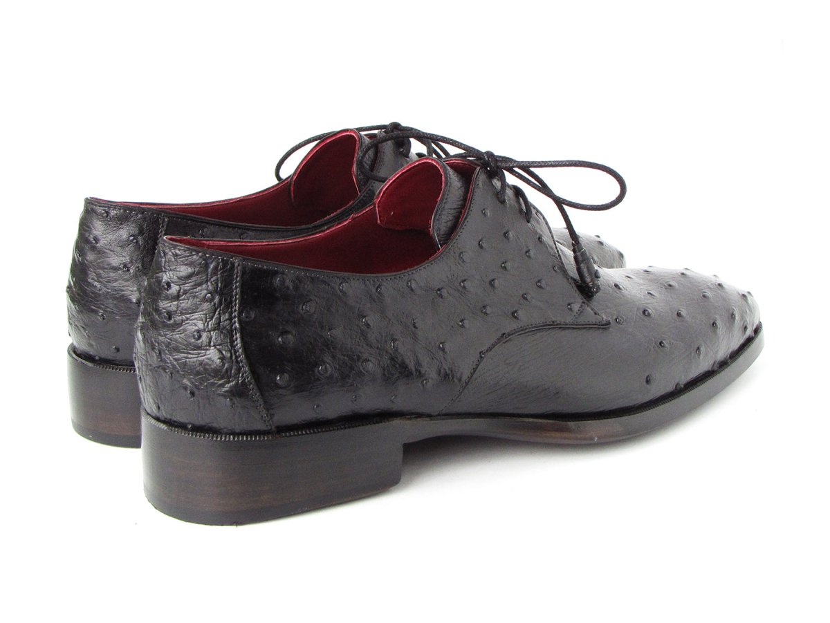 Paul Parkman Men's Black Genuine Ostrich Derby Shoes (ID33B76 BLK)