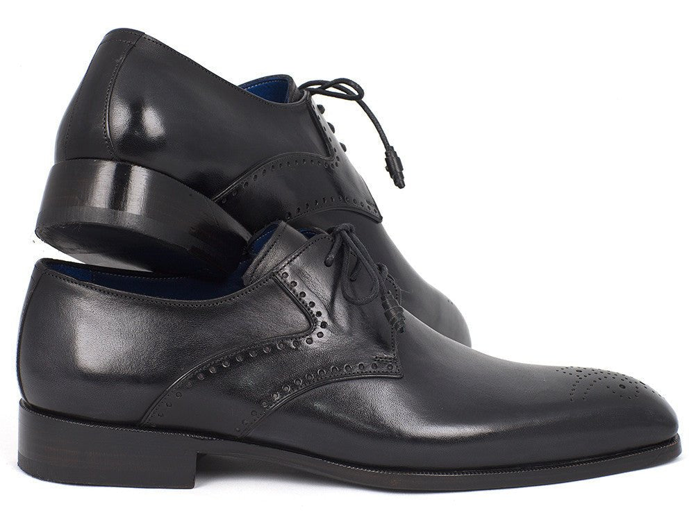 Paul Parkman Men's Black Medallion Toe Derby Shoes (ID6584 - BLK)