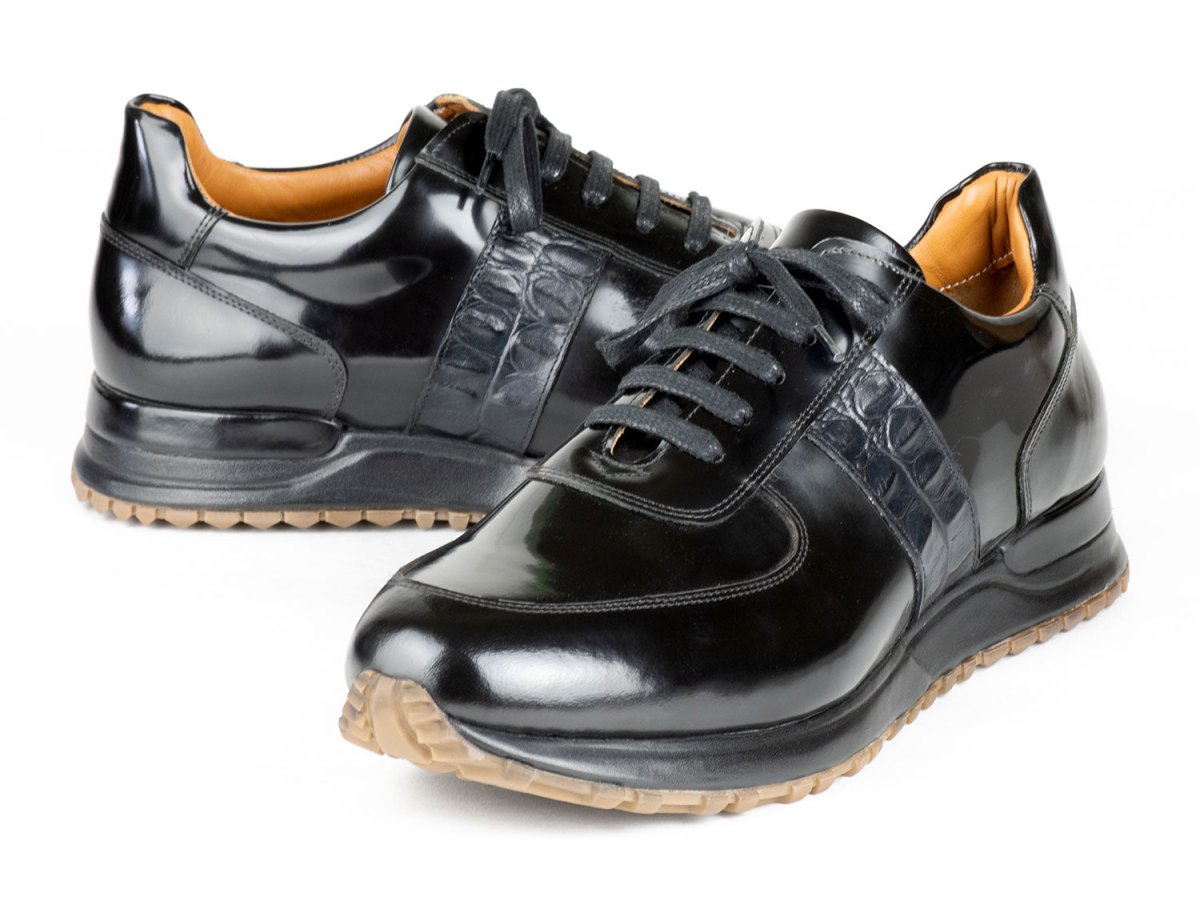 Paul Parkman Men's Black Polished Leather Sneakers (IDLP208BLK)