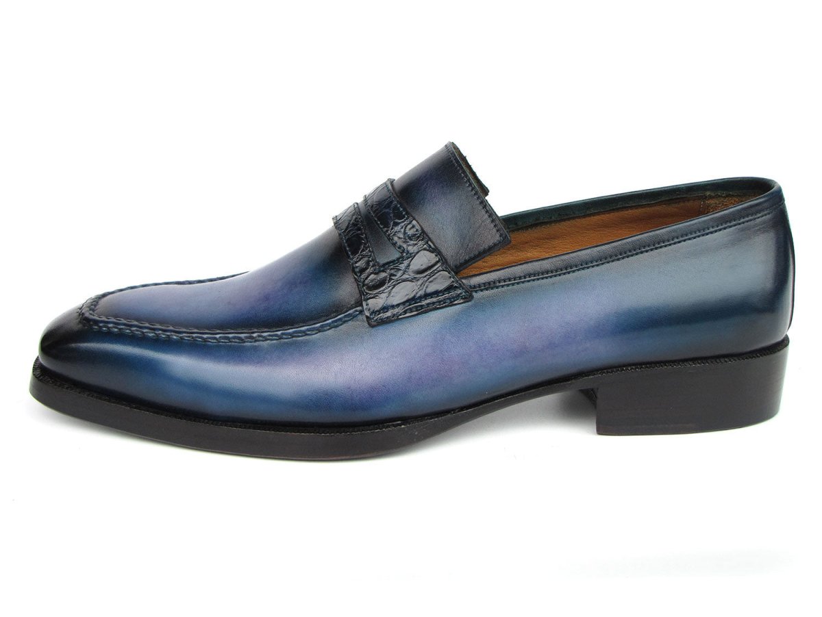 Paul Parkman Men's Blue Patina Handmade Loafers (ID6944 BLU)
