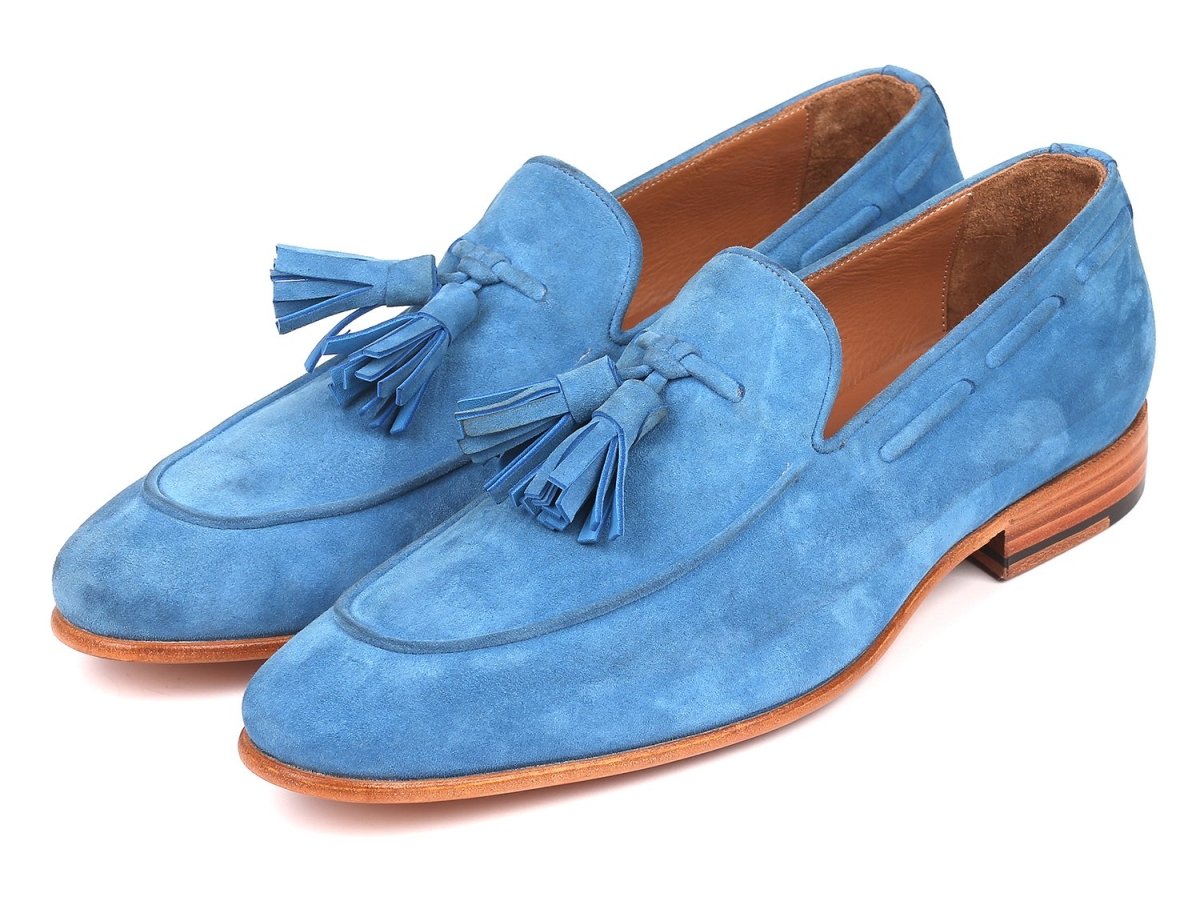 Paul Parkman Men’s Blue Suede Tassel Loafers – Handcrafted Italian Slip On Elegance in Premium Velvety Suede