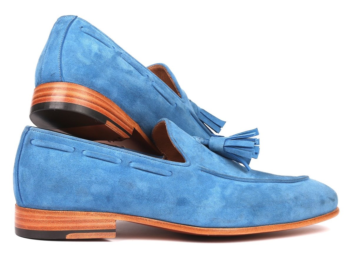 Paul Parkman Men’s Blue Suede Tassel Loafers – Handcrafted Italian Slip On Elegance in Premium Velvety Suede