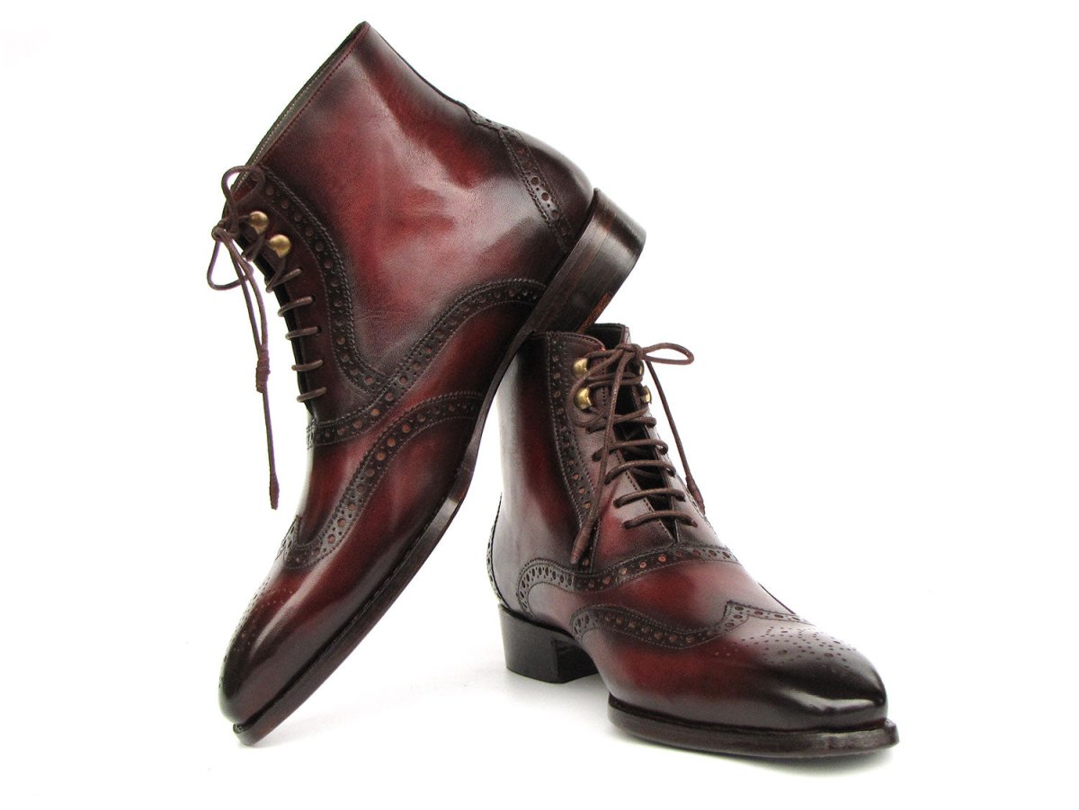 Paul Parkman Men's Bordeaux Burnished Leather Goodyear Welted Wingtip Boots