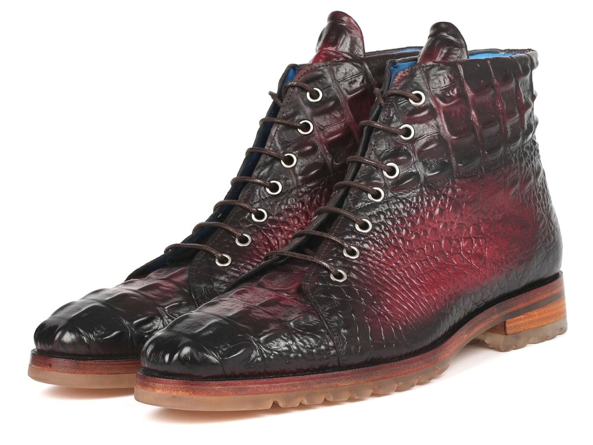 Paul Parkman Men's Bordeaux Croco Embossed Leather Boots (12811 BRD)