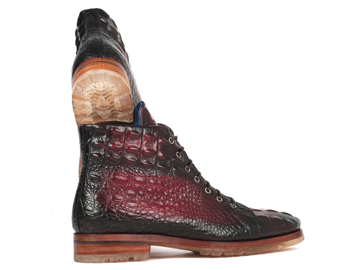 Paul Parkman Men's Bordeaux Croco Embossed Leather Boots (12811 BRD)