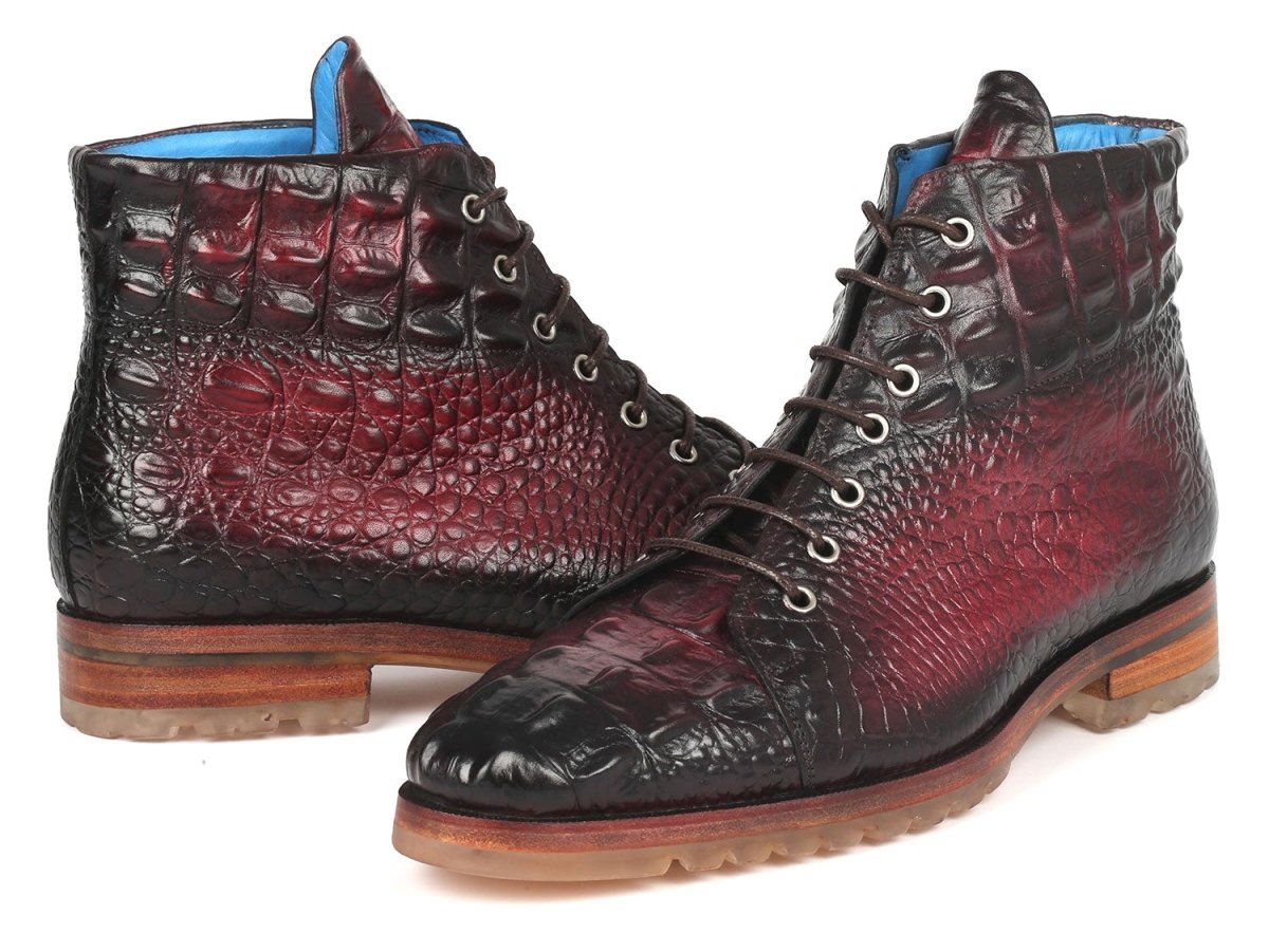 Paul Parkman Men's Bordeaux Croco Embossed Leather Boots (12811 BRD)