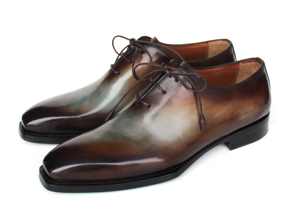 Paul Parkman Men's Brown and Blue Patina Goodyear Welted Wholecut Oxfords 22U87