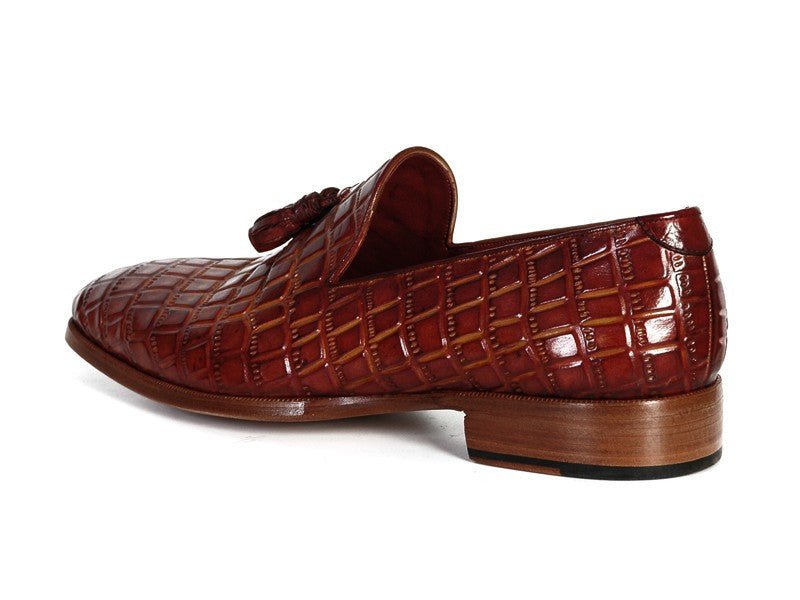 Paul Parkman Men's Brown Crocodile Embossed Calfskin Tassel Loafer (ID0823 - BRW)