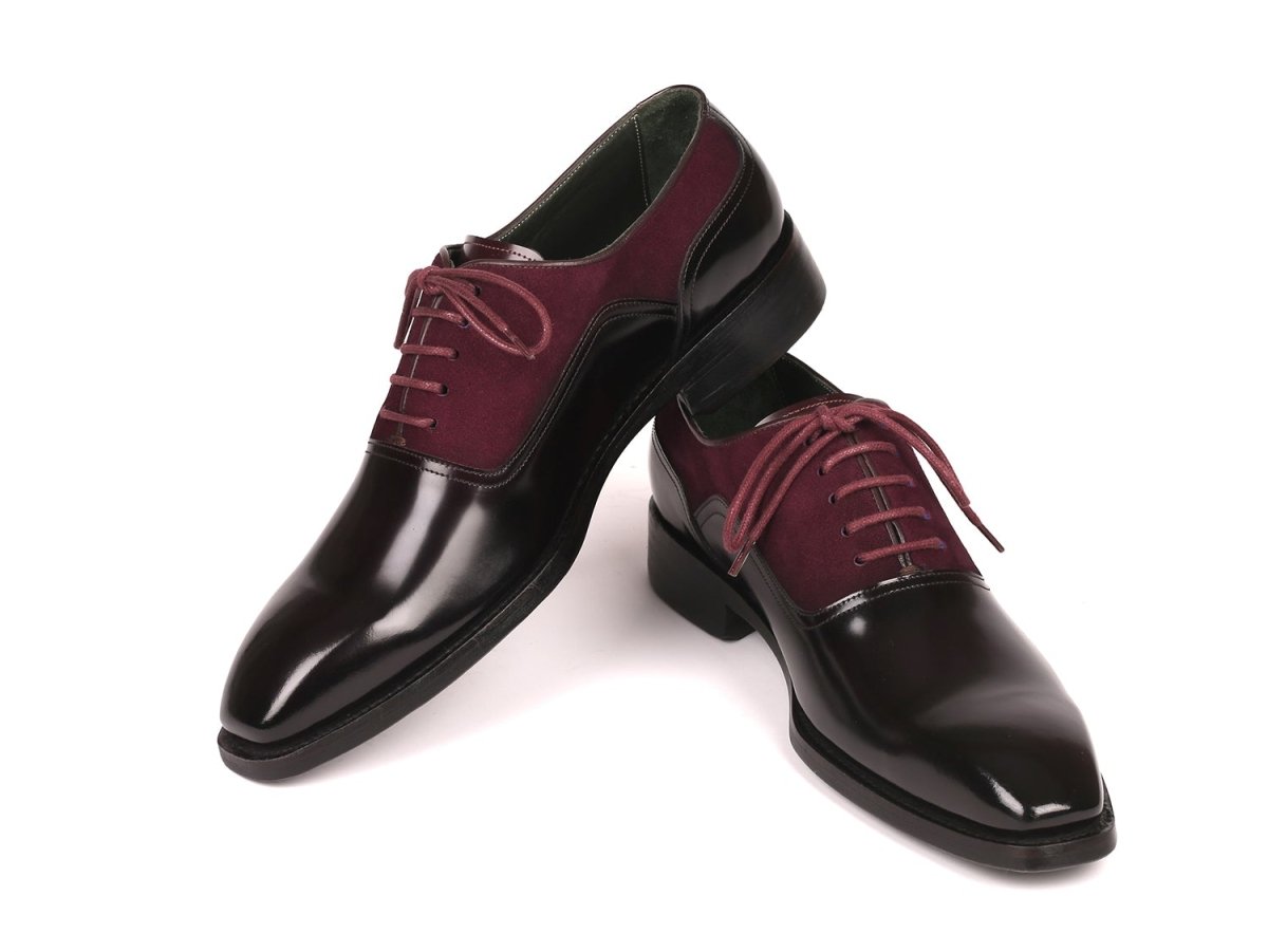 Paul Parkman Men's Burgundy Suede and Black Patent Oxfords (ID17BUR85)