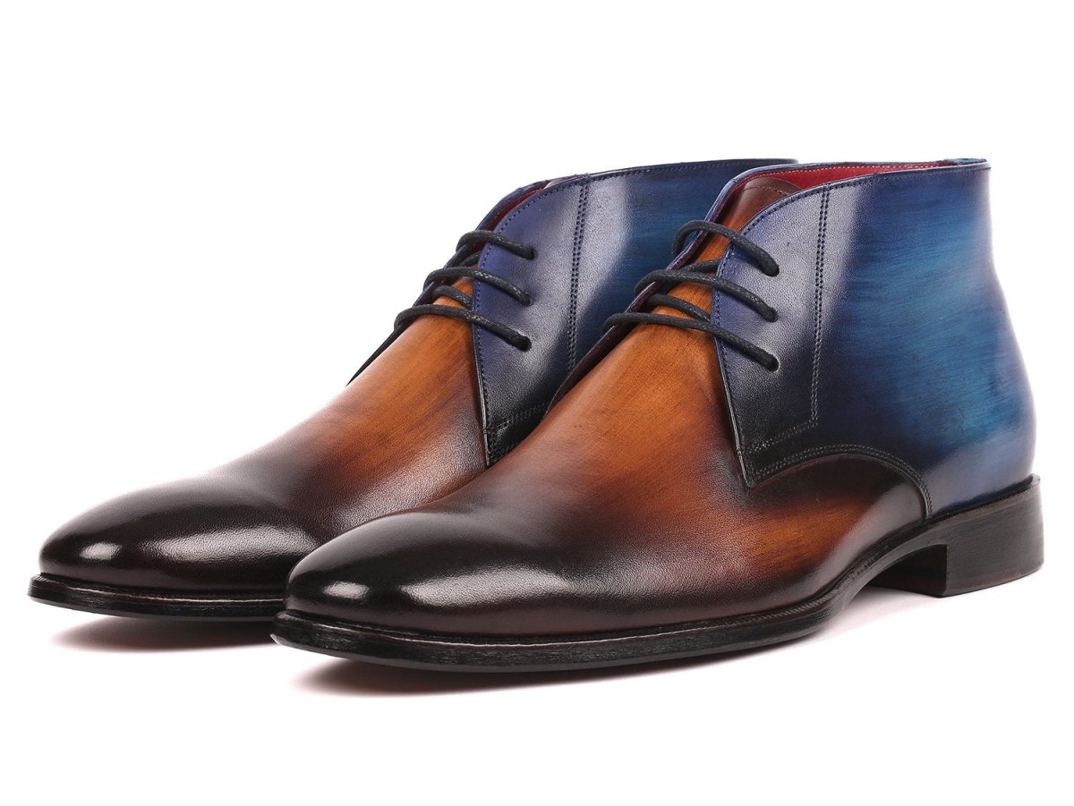 Paul Parkman Men's Calfskin Chukka Boots in Brown and Blue