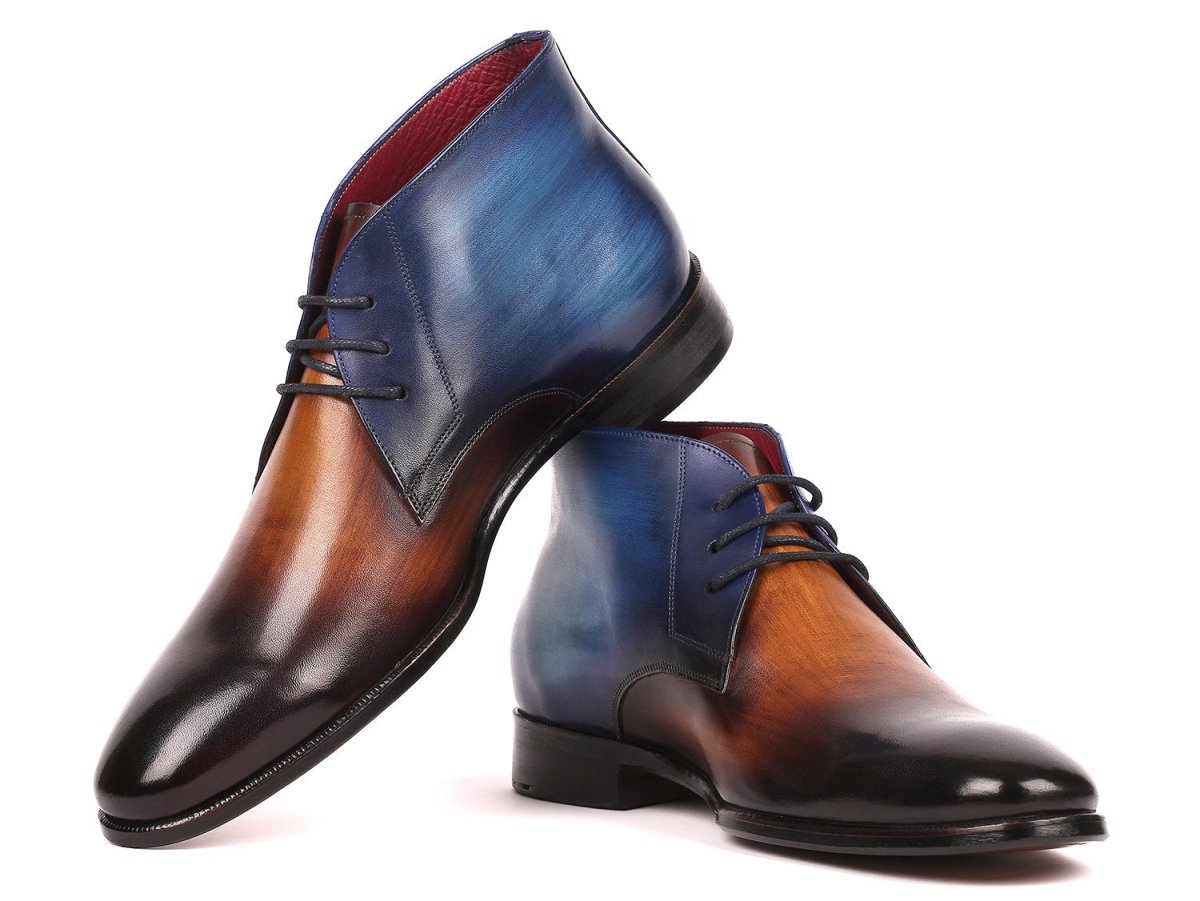 Paul Parkman Men's Calfskin Chukka Boots in Brown and Blue