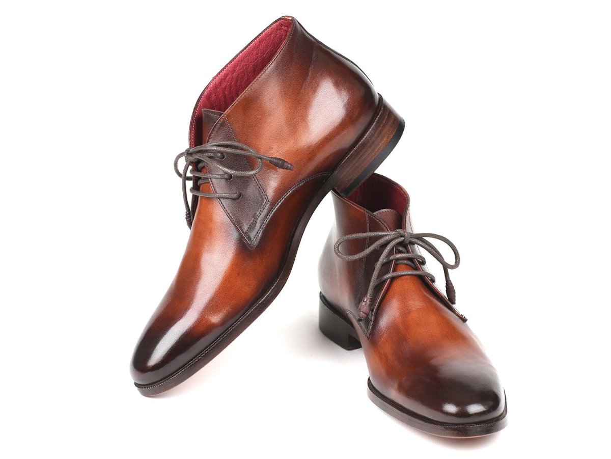 Paul Parkman Men's Calfskin Chukka Boots in Camel and Brown