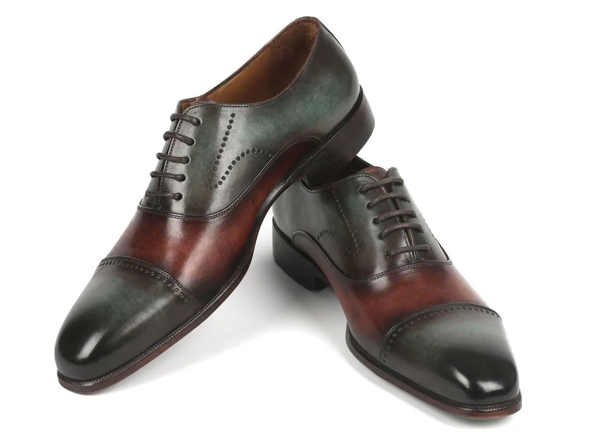 Paul Parkman Men's Cap Toe Oxfords in Green and Brown