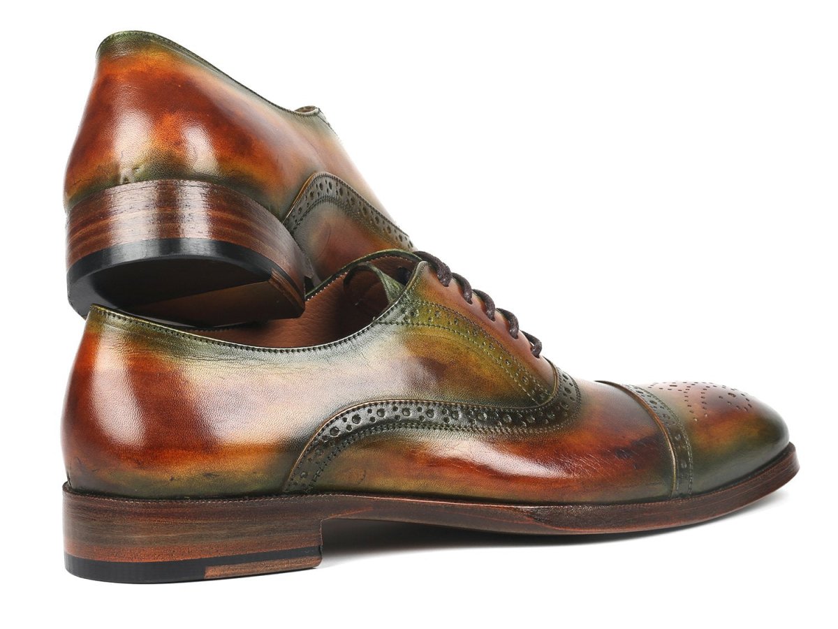 Paul Parkman Men's Cap Toe Oxfords in Green and Brown