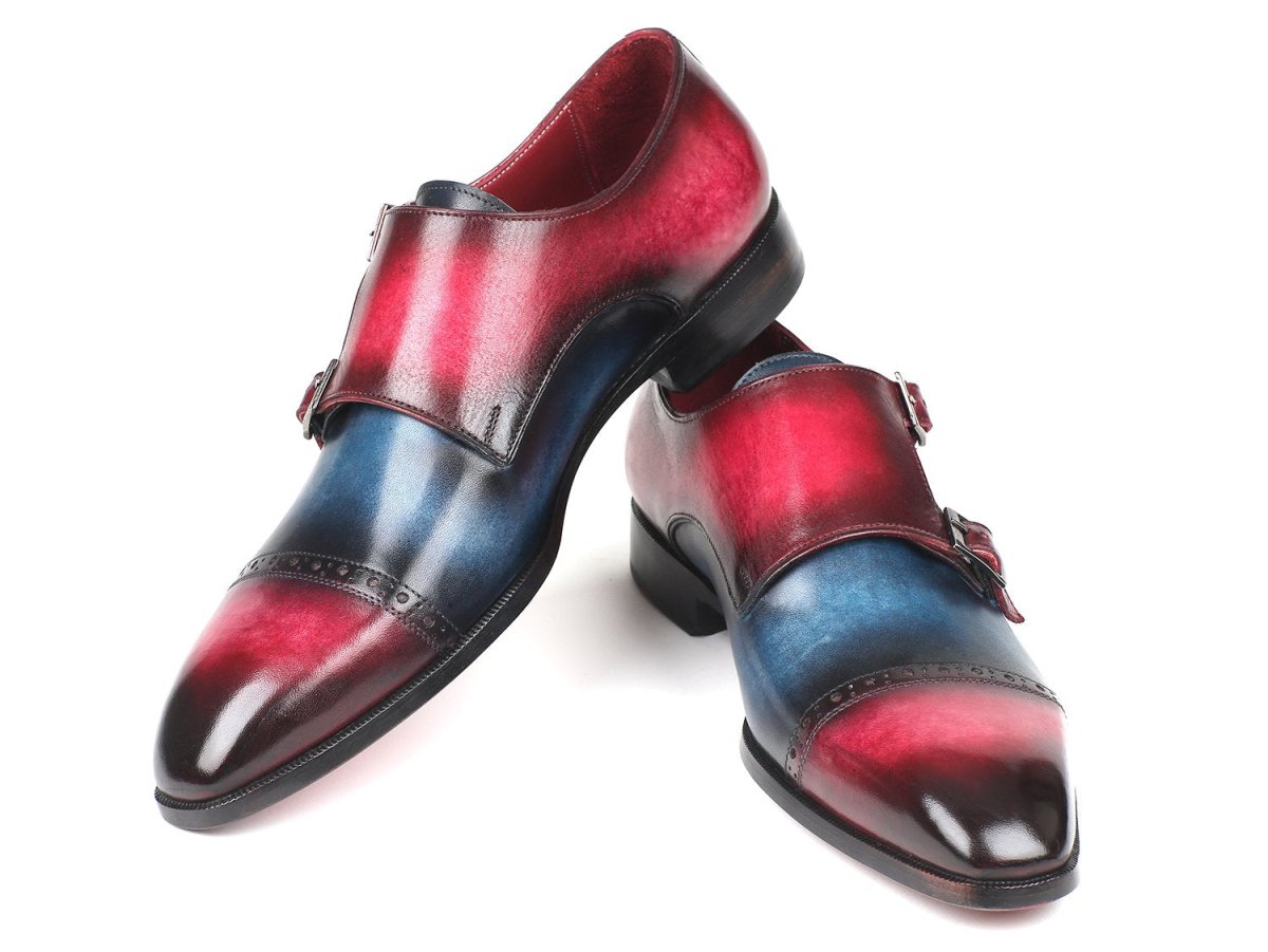 Paul Parkman Men's Captoe Double Monkstraps in Blue and Fuxia