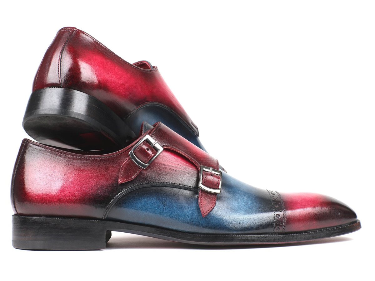 Paul Parkman Men's Captoe Double Monkstraps in Blue and Fuxia