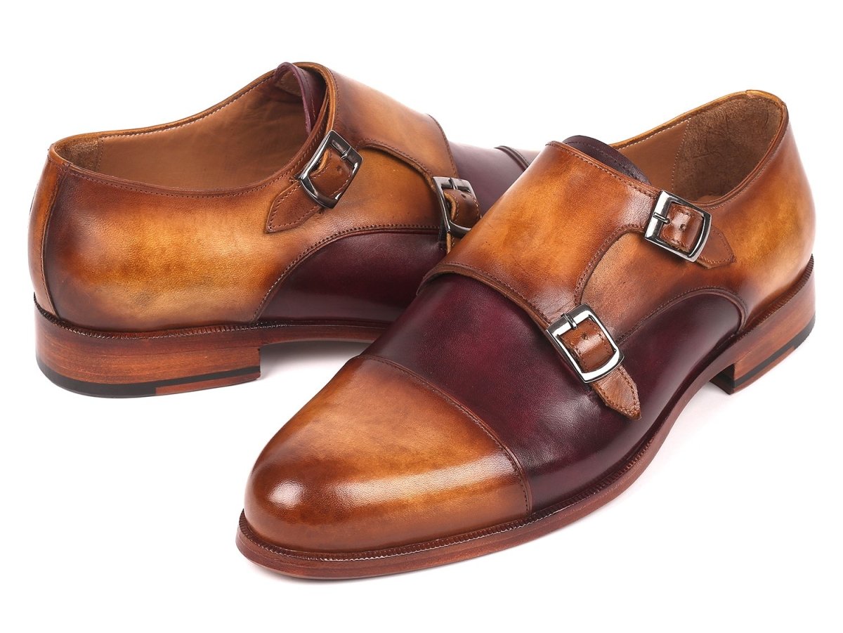 Paul Parkman Men's Captoe Double Monkstraps in Brown and Purple