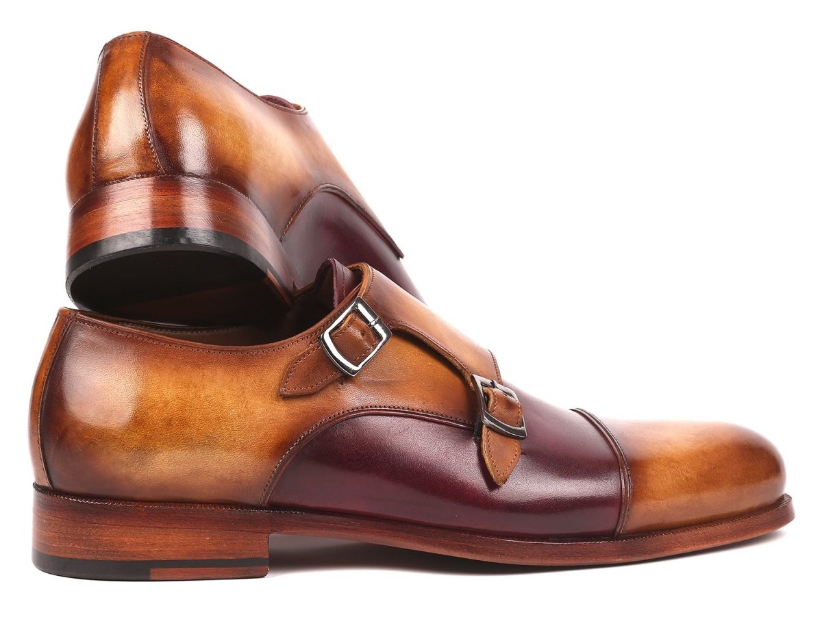 Paul Parkman Men's Captoe Double Monkstraps in Brown and Purple