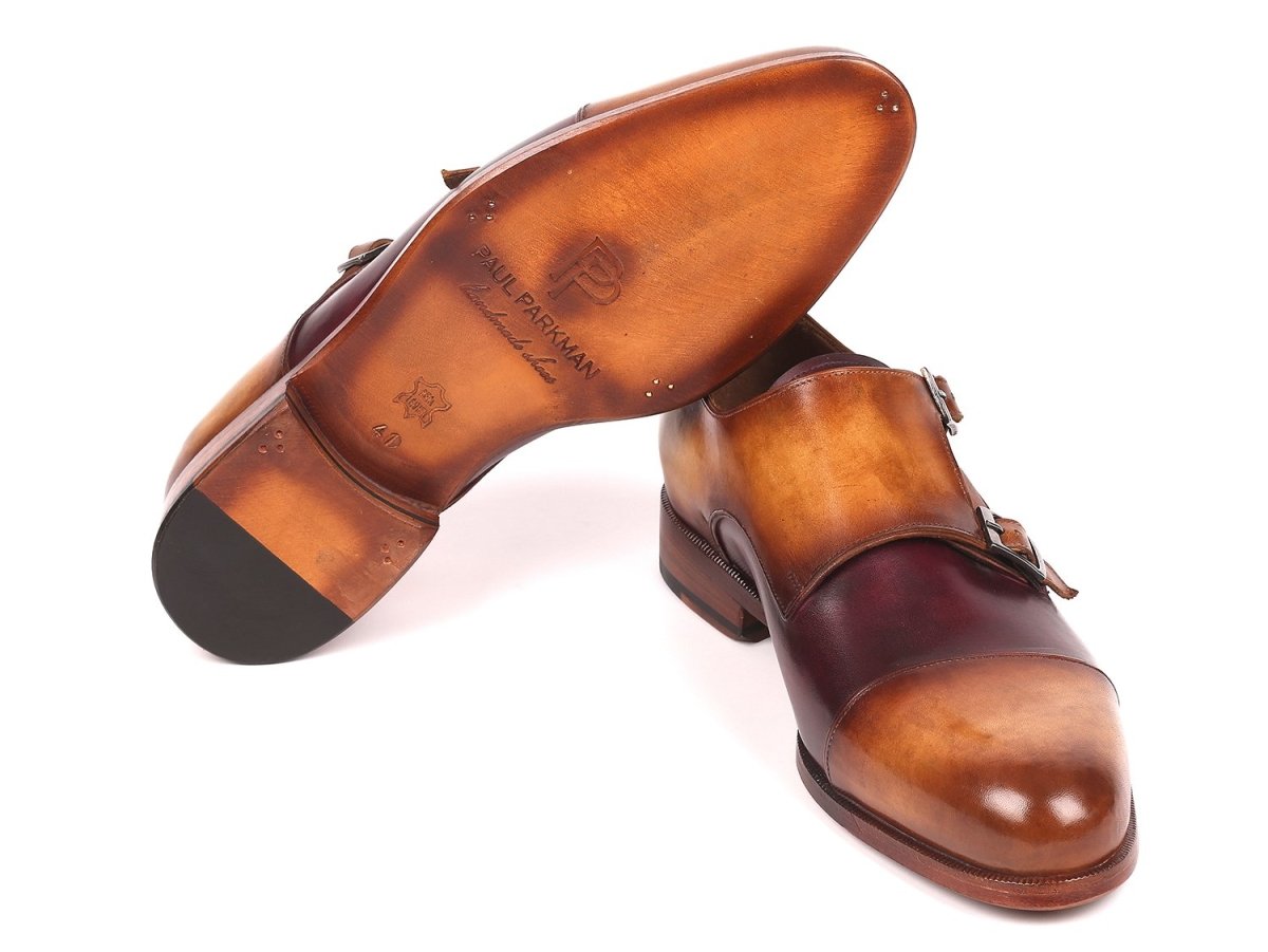 Paul Parkman Men's Captoe Double Monkstraps in Brown and Purple