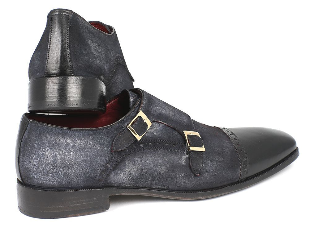 Paul Parkman Men's Captoe Double Monkstraps Navy Suede (IDFK77W)