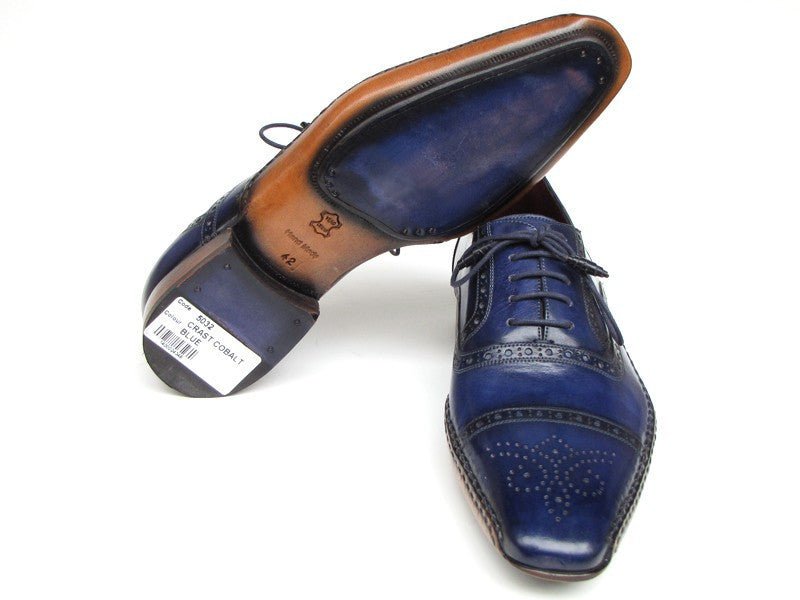 Paul Parkman Men's Captoe Hand Painted Leather Oxfords in Navy Blue