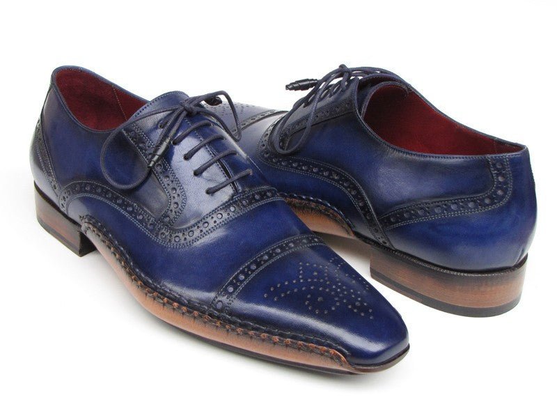 Paul Parkman Men's Captoe Hand Painted Leather Oxfords in Navy Blue