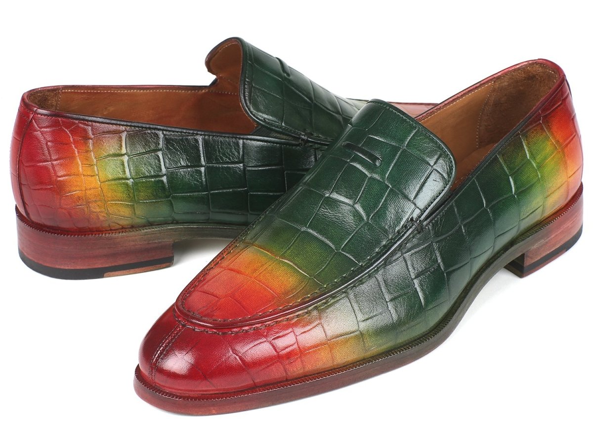 Paul Parkman Men's Croco Embossed Calfskin Loafers in Multicolor