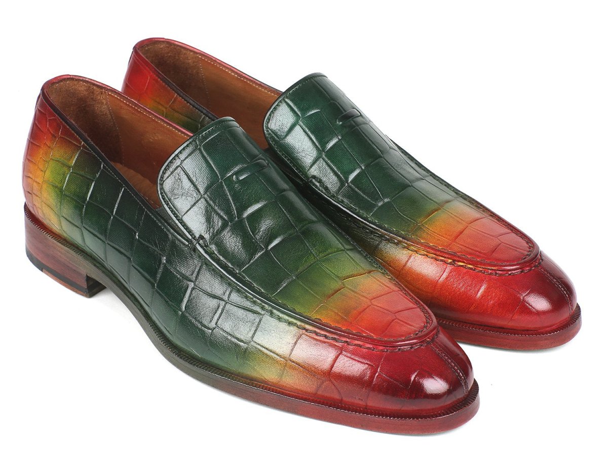 Paul Parkman Men's Croco Embossed Calfskin Loafers in Multicolor