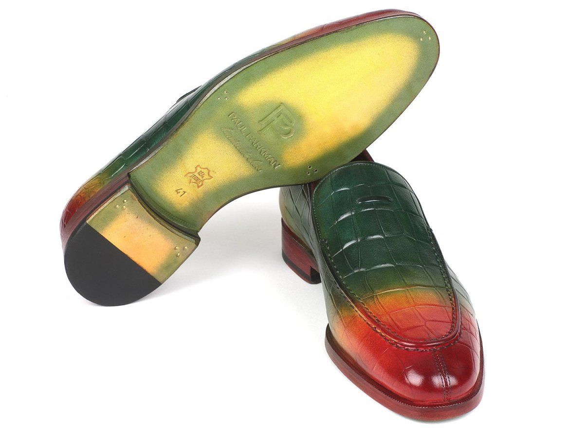 Paul Parkman Men's Croco Embossed Calfskin Loafers in Multicolor