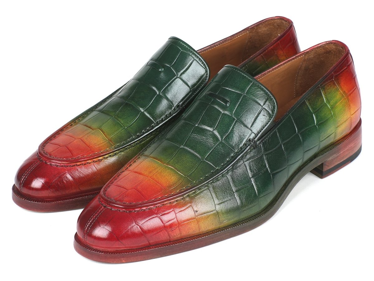 Paul Parkman Men's Croco Embossed Calfskin Loafers in Multicolor