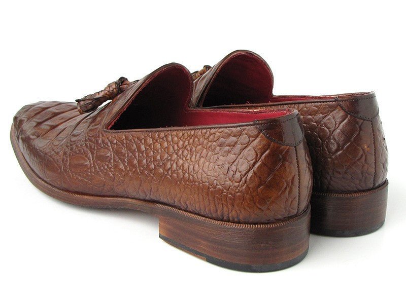 Paul Parkman Men's Croco Embossed Calfskin Tassel Loafers in Brown