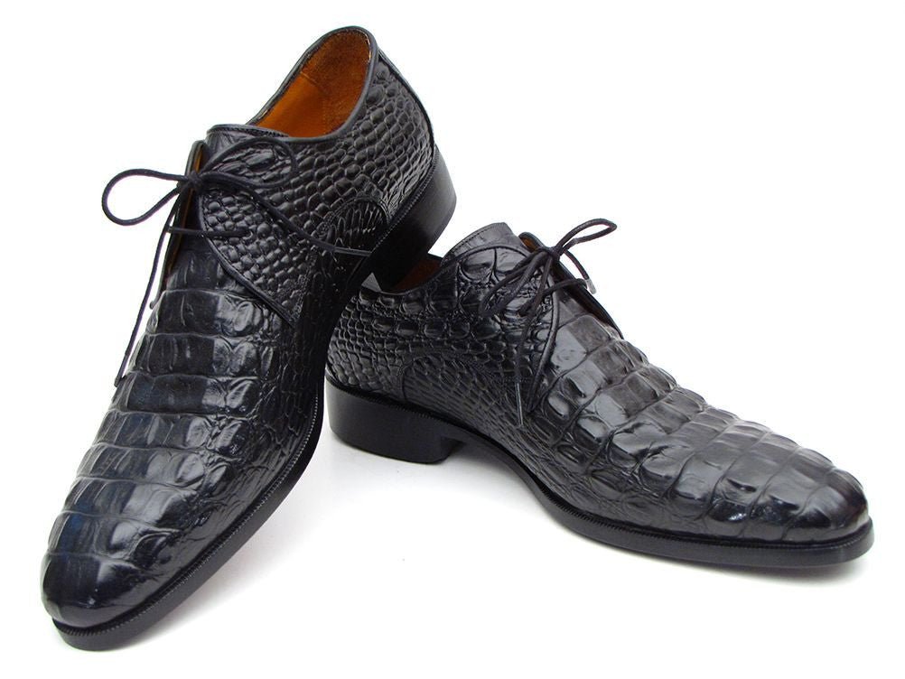 Paul Parkman Men's Croco Embossed Leather Derby Shoes in Black