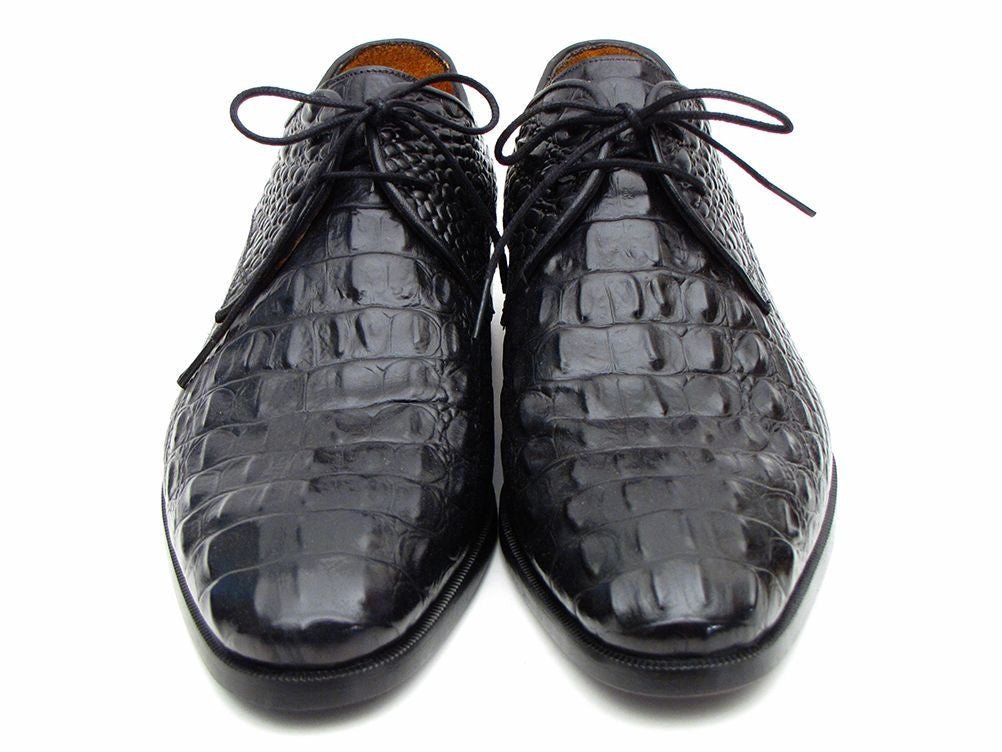 Paul Parkman Men's Croco Embossed Leather Derby Shoes in Black