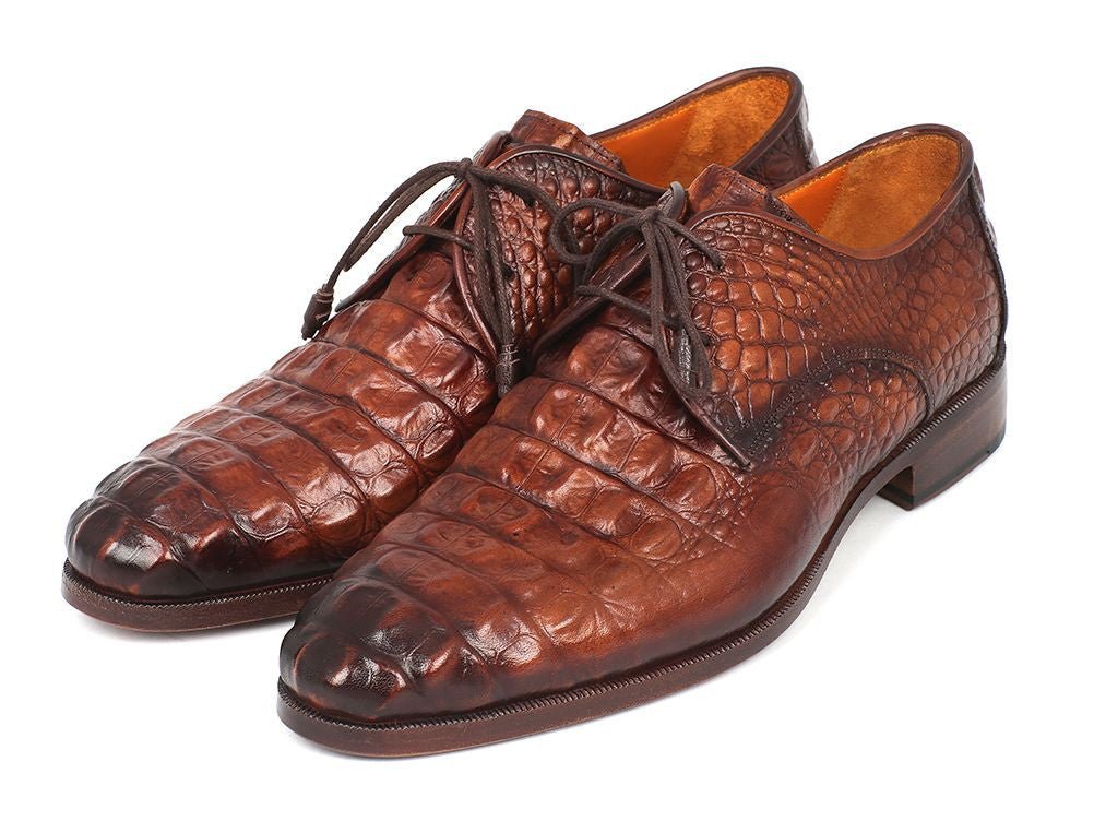 Paul Parkman Men's Croco Embossed Leather Derby Shoes in Light Brown