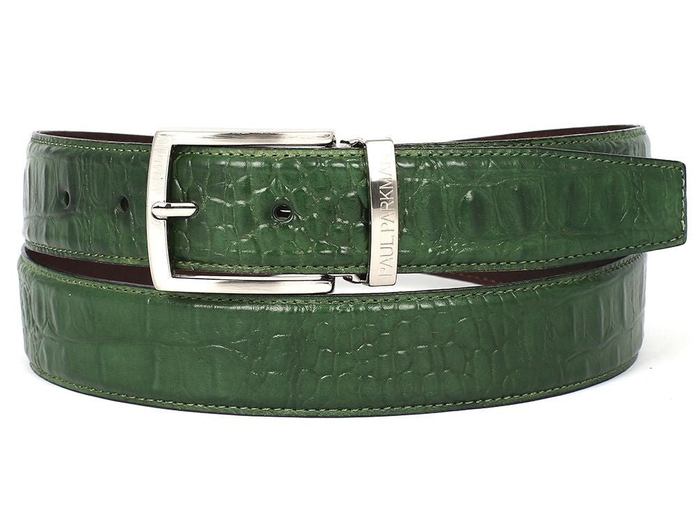 Paul Parkman Men's Crocodile Textured Leather Belt Green (IDB02 GRN)