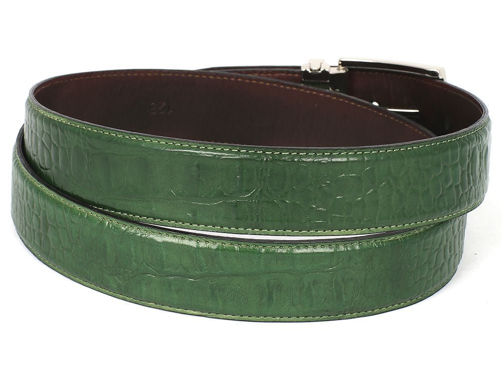 Paul Parkman Men's Crocodile Textured Leather Belt Green (IDB02 GRN)