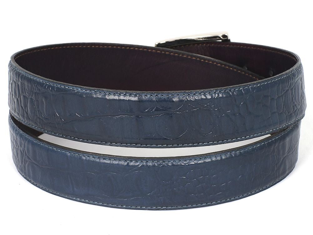 Paul Parkman Men's Crocodile Textured Leather Belt Navy (IDB02 NVY)
