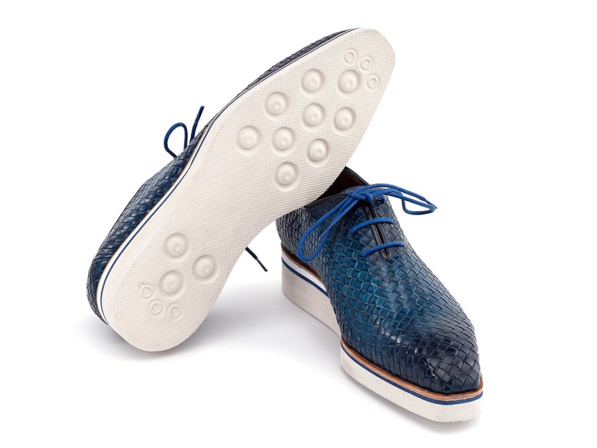 Paul Parkman Men's Custom Made Blue Woven Leather Smart Casual Shoes 182 WVN BLU
