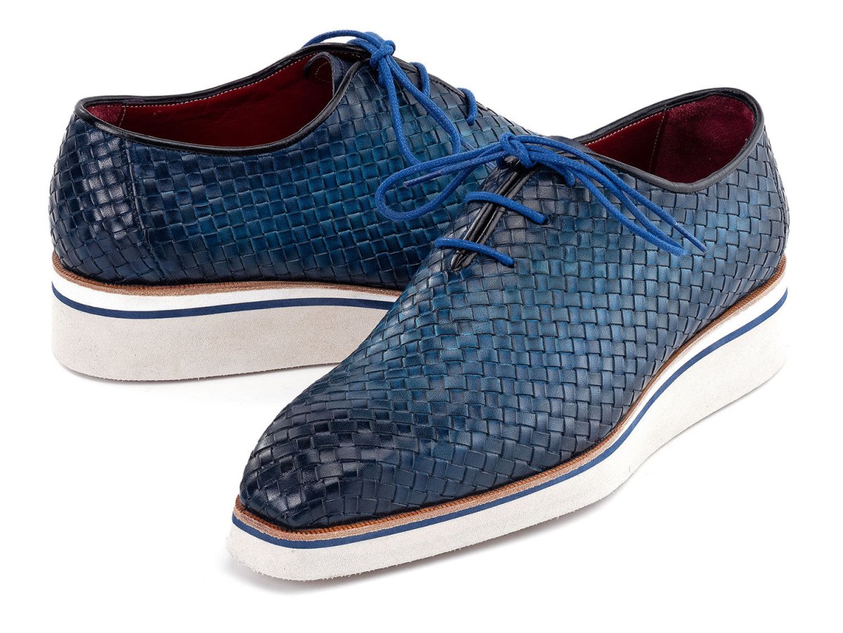 Paul Parkman Men's Custom Made Blue Woven Leather Smart Casual Shoes 182 WVN BLU